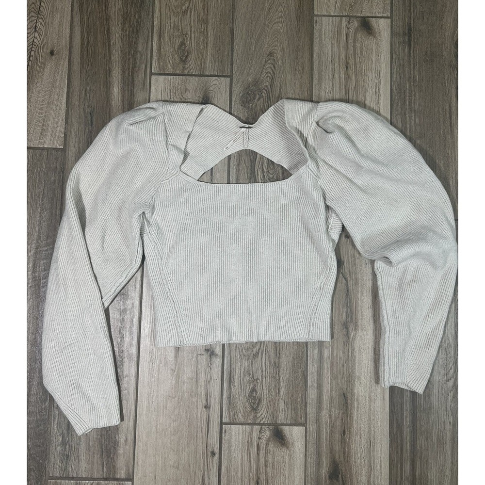 Free People Women's Saffron Open Back Top Sweater Beige Cropped Sz XS